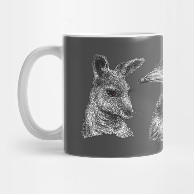 Australian Kangaroo and Emu Drawing Design - Australiana by nadyawildlife